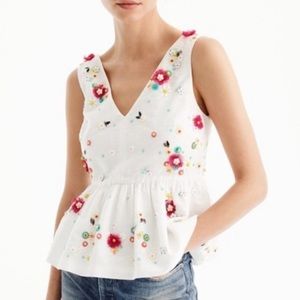 Jcrew Linen Embroidered Peplum Top